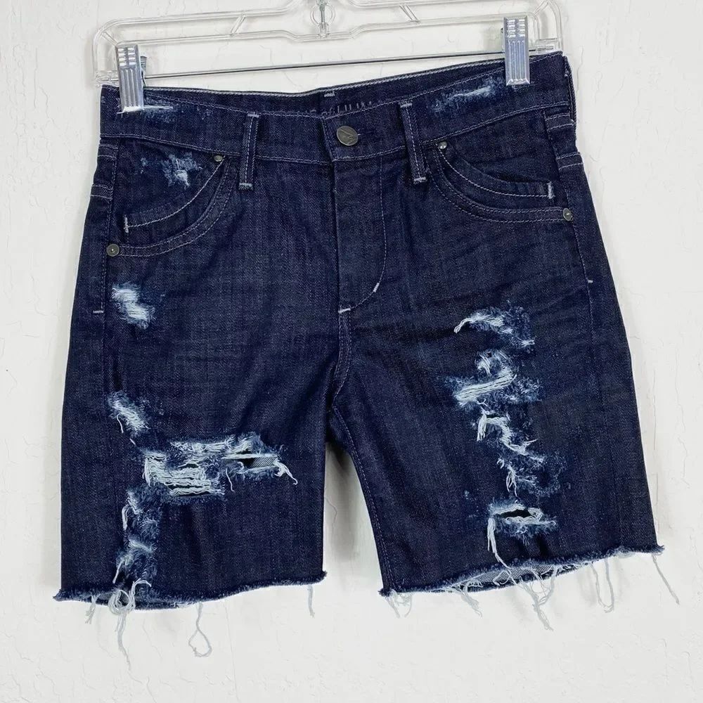 Citizens of Humanity Dark Wash Distressed Denim Jean Bermuda Shorts Size 25